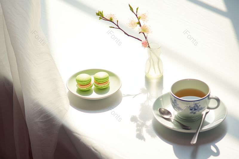 下午茶点心马卡龙红茶配花,高清,摄影图,摄影图片,图片大全,摄影图免费下载
